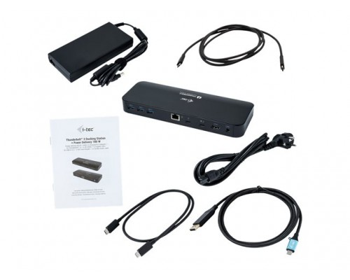 I-TEC Thunderbolt3 Dual 4K DS 2x 4K oder 1x 5K 2x TB3 1x HDMI 1x GLAN 5x USB 3.0 1x SD Cardreader 1x Audio/Mic 85W PD 2x TB3 Cable