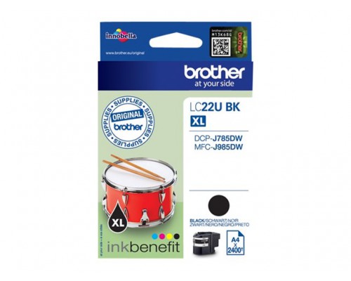 BROTHER LC22UBK Inkt cartridge Zwart, 2400 pagina s voor DCP-J785DW en MFC-J985DW