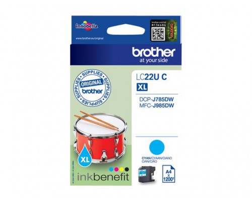 BROTHER LC22UC Inkt cartridge Cyaan, 1200 pagina s voor DCP-J785DW en MFC-J985DW