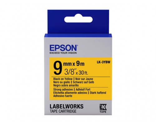 EPSON LK-3YBW Label Cartridge met sterke lijm Zwart/Geel,9mm/9m