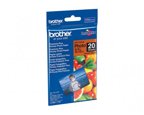 BROTHER Papier Glossy Photo A6 20 sheets - BP71GP20 - 260 g/qm, 102x152mm for 195C,J140W,J315W J525W,J4410DW,J4510DW,J5910DW,J6510DW
