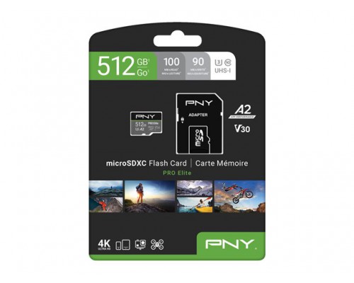 PNY MICRO-SD Card PRO ELITE 512GB Class 10 XC UHS I U3 A1 V30 SD adapter