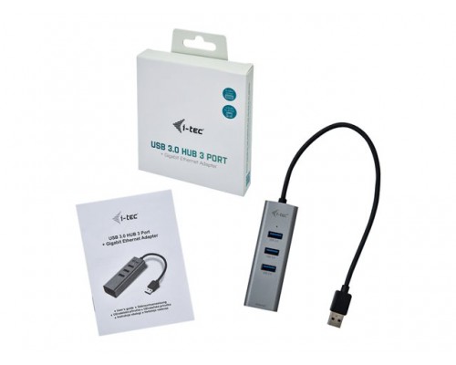 I-TEC USB 3.0 Metal 3-Port HUB with Gigabit Ethernet Adapter 1x USB 3.0 to RJ-45 3x USB 3.0 Port LED