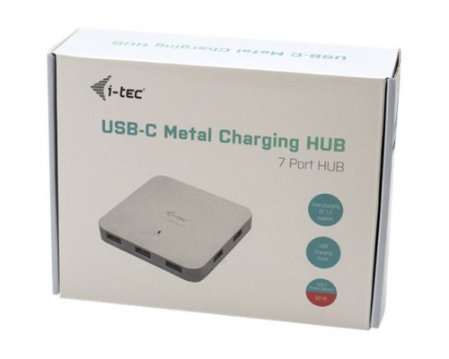 I-TEC USB-C Metal Charging HUB 7x USB 3.0 + Power Delivery 60W w/o power adapter ideal for Notebook Ultrabook Tablet PC