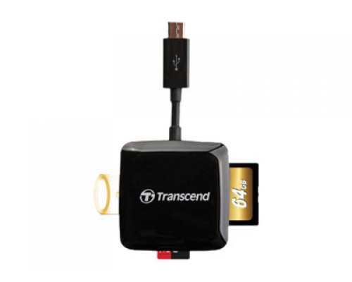 TRANSCEND USB2.0 mini USB Card Reader OTG - Zwart - SD/microSD supports UHS-I SDXC or USB flash drives and Android smartphone or tab