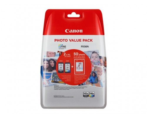 CANON PG-545XL/CL-546XL Value Pack blister security 4x6 Phot Paper GP-501 50sheets + XL Black & XL Colour Cartridges