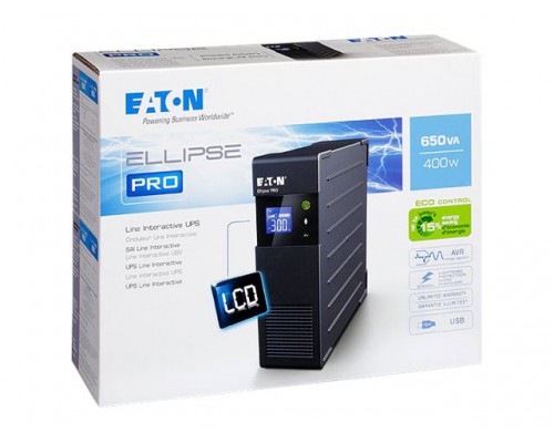 Eaton UPS Ellipse PRO 650 USB IEC (rack/tower) - AC 230 V - 400 Watt - 650 VA - USB - IEC-320-C13 4 Output - 2U - 19inch