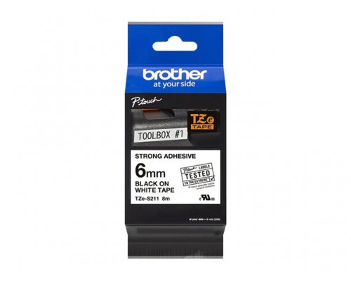 BROTHER P-Touch TZE-S211 black on white 6mm extra gluey