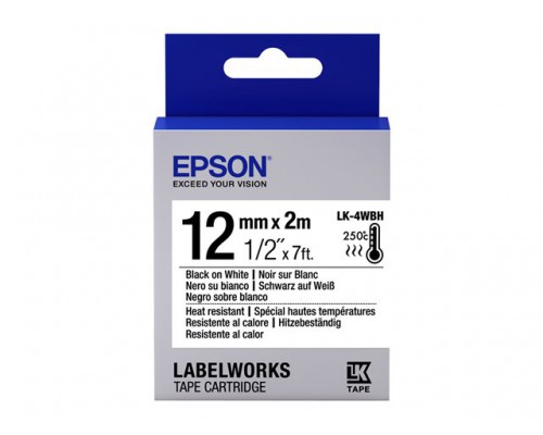 Epson Label Cartridge Heat Resistant LK-4WBH Black/White 12mm 2m