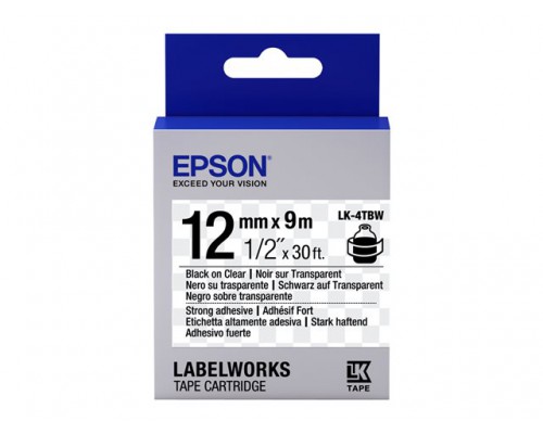 EPSON LK-4TBW Extra Sterke tape Zwart/Transparant 12mm / 9m