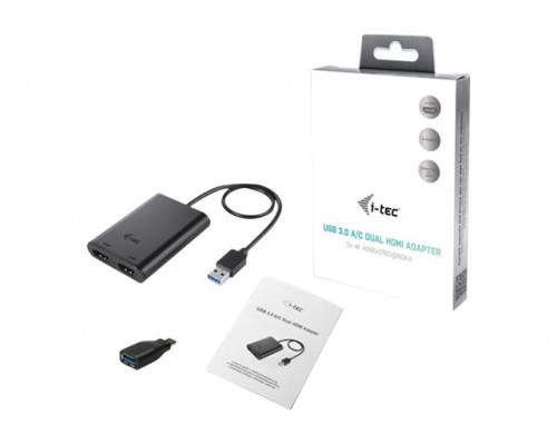 I-TEC USB 3.0 HDMI 2x HDMI 4K Ultra HD 4096x2160/60Hz Display Adapter mit DisplayLink Chip 6950 fuer MacOS Windows Android