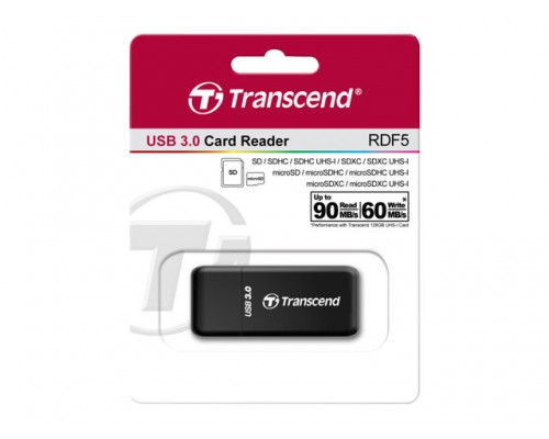 TRANSCEND USB3.0 SD/microSD Card Reader - Zwart - Supports SDHC(UHS-I) / SDXC(UHS-I) / microSD / microSDHC(UHS-I) / microSDXC(UHS-I)