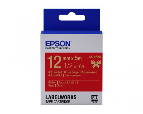 EPSON LK-4RKK Label Cartridge Satin Ribbon Gold/Red 12/5