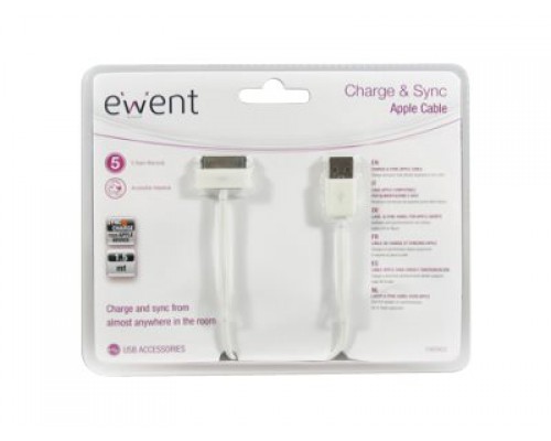 EWENT EW9903 USB2.0 to Apple 30 pin cable OD 3.5 Length 1.5M  white