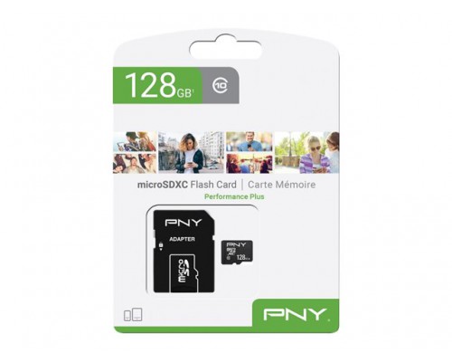 PNY Micro SD Card Performance Plus 128GB XC Class 10 SD adapter