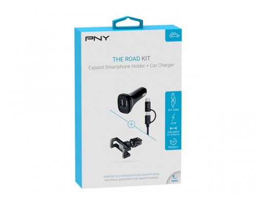 PNY THE ROAD KIT Expandable car vent phone holder + car charger