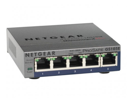 NETGEAR GS105E-200PES ProSafe Plus  5-port Gigabit Ethernet Switch - Switch - unmanaged - 5 x 10/100/1000 - desktop