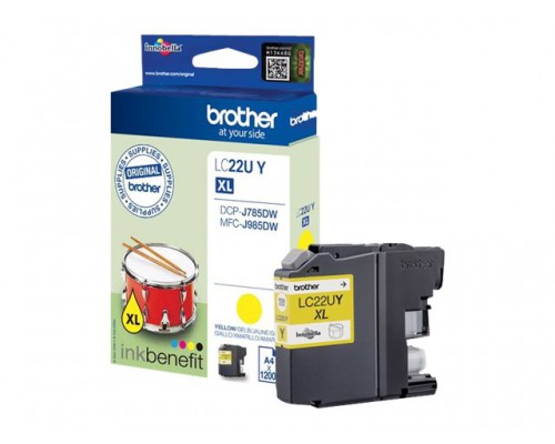 BROTHER LC22UY Inkt cartridge Geel 1200 pagina s voor DCP-J785DW en MFC-J985DW